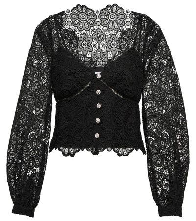 Self-portrait Crystal-embellished Guipure Lace Blouse In Black