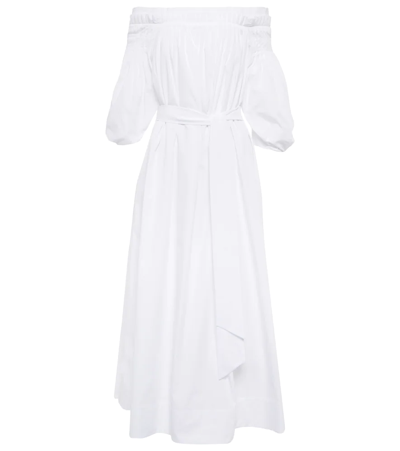 Gabriela Hearst Galatea Off-the-shoulder Belted Cotton-poplin Midi Dress In White