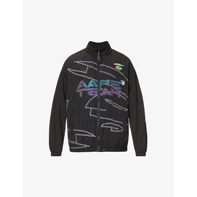 Aape Iridescent Graphic Reversible Shell Jacket In Black Grey