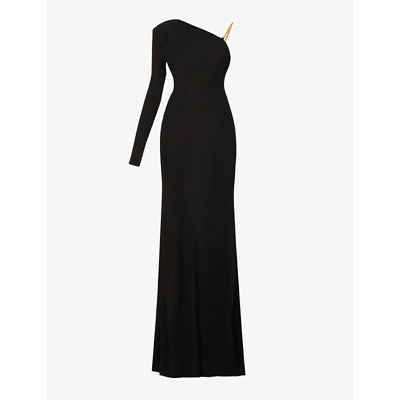 Dundas Perrie Asymmetric Stretch-crepe Gown In Black