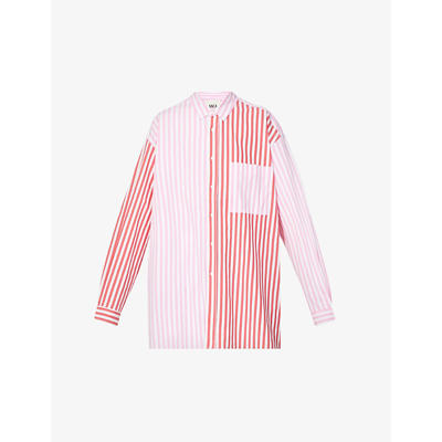 Blanca Studio Benny Striped Contrast-panels Cotton-blend Shirt In Red Pink