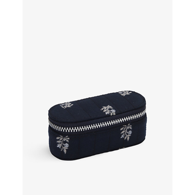 The White Company Tile-print Quilted-cotton Mini Jewellery Travel Case In Navy