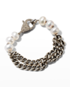 SHERYL LOWE STERLING SILVER DOUBLE CURB CHAIN BRACELET WITH PAVE DIAMOND CLASP