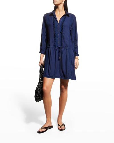 Melissa Odabash Scarlett Collared Button-front Coverup Mini Dress In Navy
