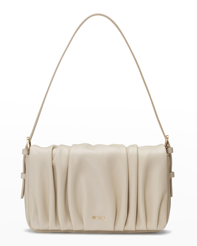 Oryany Bell Flap Ruched Leather Shoulder Bag In Beige