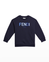 FENDI BOY'S LOGO MIXED PATTERN SWEATSHIRT