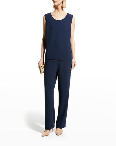 Caroline Rose Suzette Crepe Straight-leg Pants In Navy