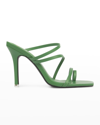 Black Suede Studio Cindy Strappy Stiletto Slide Sandals In Green Nappa Leath