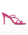 Black Suede Studio Cindy Strappy Stiletto Slide Sandals In Fuchsia Leather