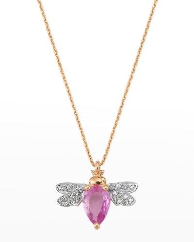 Beegoddess Diamond And Pink Sapphire Bee Necklace