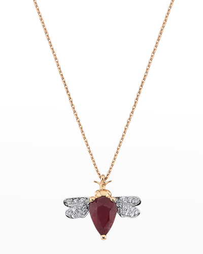 Beegoddess Diamond And Ruby Bee Necklace