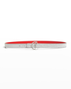 Christian Louboutin Cl Glitter Leather Skinny Belt In Silver/silver