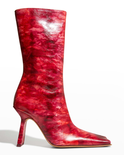 Miista Noor Watercolor Square-toe Boots In Red