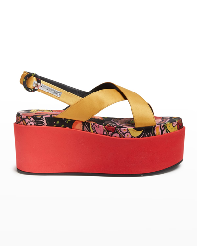 La Doublej Crisscross Platform Slingback Sandals In Eden