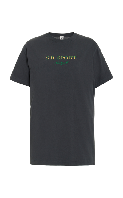 Sporty And Rich Wimbledon Graphic-print Cotton-jersey T-shirt In Black