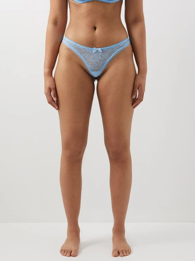 Agent Provocateur Hinda Satin-trimmed Leavers Lace Thong In Baby Blue
