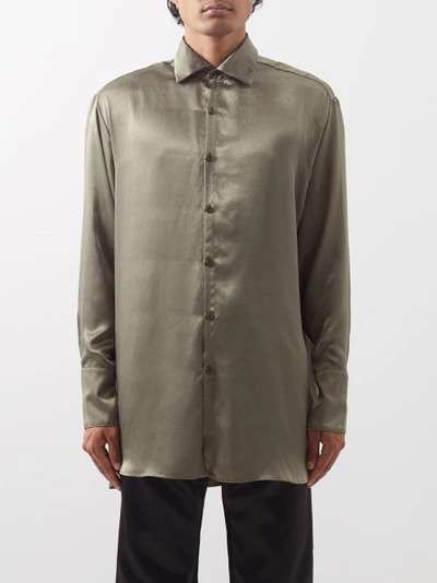 Ludovic De Saint Sernin Go To Oversized Satin Shirt In Khaki 
