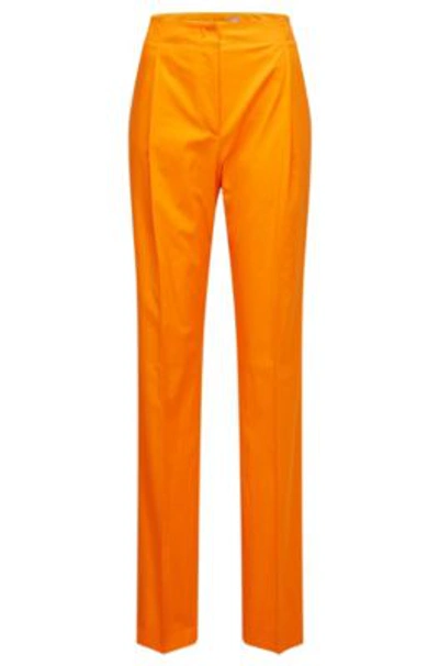 Hugo Boss Regular-fit Trousers In Cotton-blend Twill In Orange
