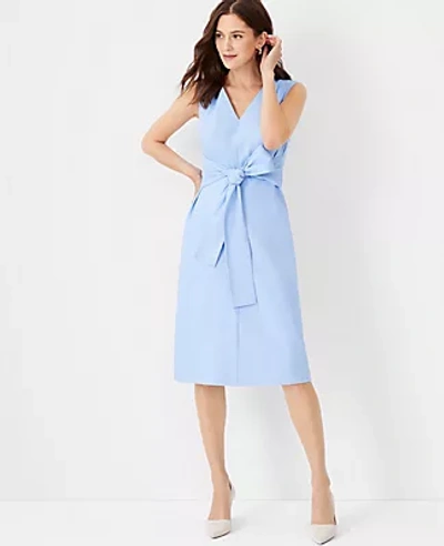 Ann Taylor Petite Linen Blend Tie Waist Sheath Dress In Skyway Blue