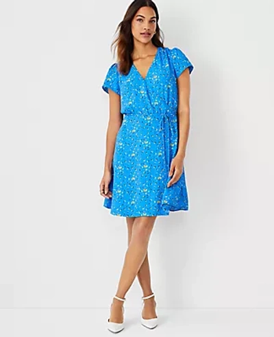 Ann Taylor Petite Floral Wrap Dress In Nile Blue