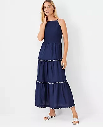 Ann Taylor Petite Smocked Scalloped Tiered Maxi Dress In Pure Sapphire