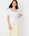 ANN TAYLOR PETITE FLORAL MIXED MEDIA BUTTON SQUARE NECK TOP
