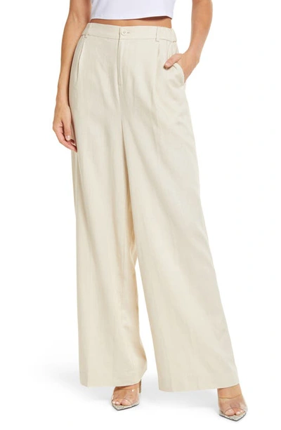 Open Edit Wide Leg Linen Blend Pants In Beige Oatmeal