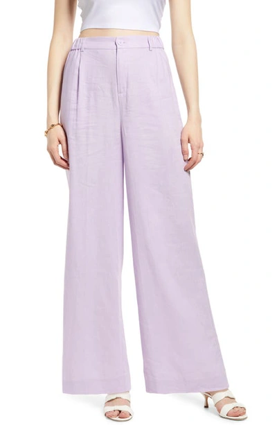 Open Edit Wide Leg Linen Blend Pants In Purple Bloom