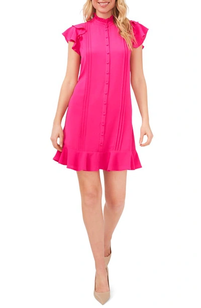 Cece Women's Pintuck Button Front Dress In Bright Rose