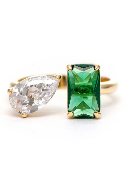 Rivka Friedman Emerald Cut Crystal & Cz Ring In 18k Gold Clad