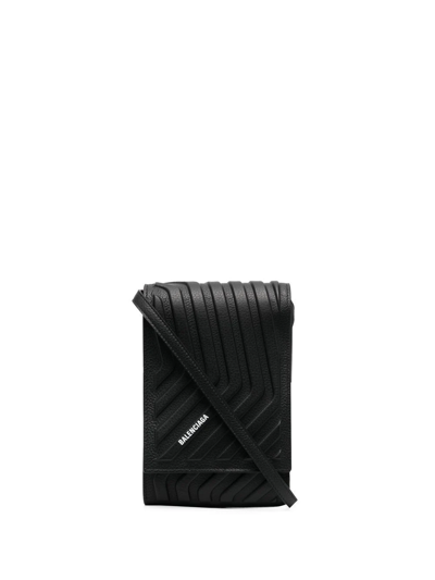 Balenciaga Logo-print Phone-holder Bag In Black
