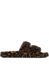 Balenciaga Logo-embroidered Leopard-print Faux Fur Slides In Brown