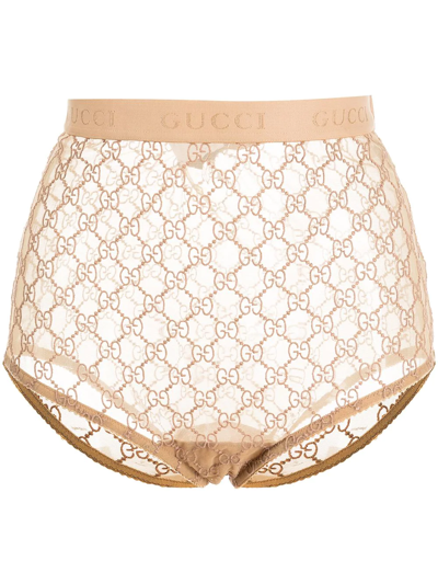 Gucci Gg-embroidered Briefs In Brown