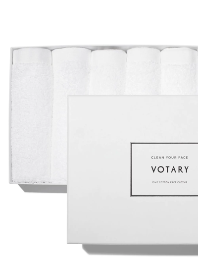 Votary Set Of Five Cotton-terry Face Cloths In White