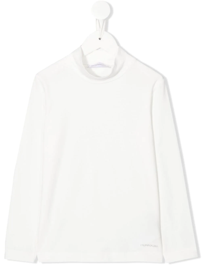 Monnalisa Kids' Logo-embroidered Long-sleeve T-shirt In White