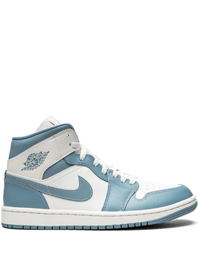 Jordan Air  1 Mid Sneakers In White/blue