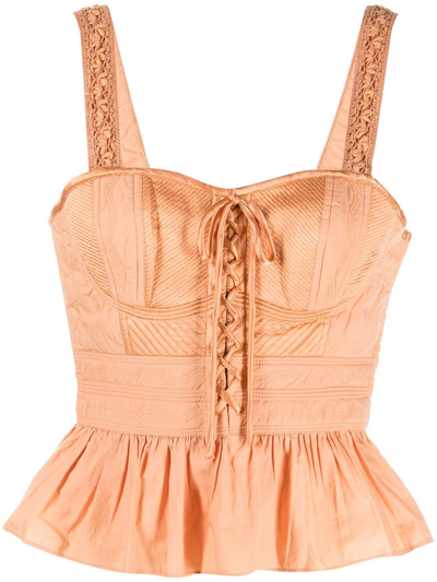 Ulla Johnson Orla Lace-up Corset Top In Pink