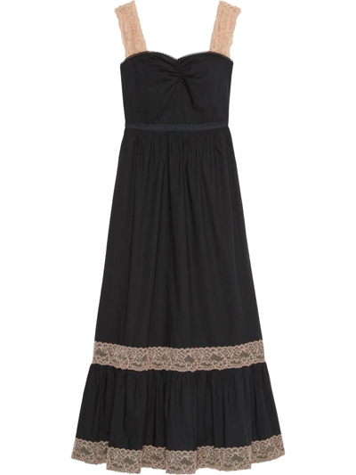 Gucci Lace-trim Cotton Maxi Dress In Black