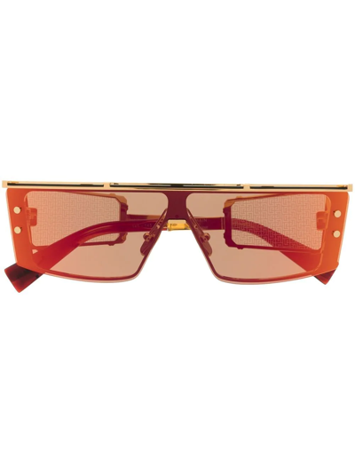 Balmain Eyewear Monogram-shield Square-frame Sunglasses In Gold