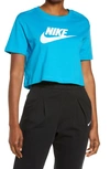 Nike Sportswear Essential Crop Graphic Tee In Laser Blue/ White