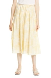 Vince Gathered Printed Silk Midi Skirt In Balm