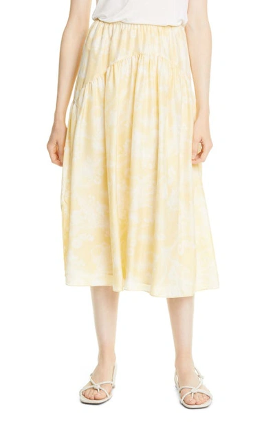 Vince Gathered Printed Silk Midi Skirt In Balm