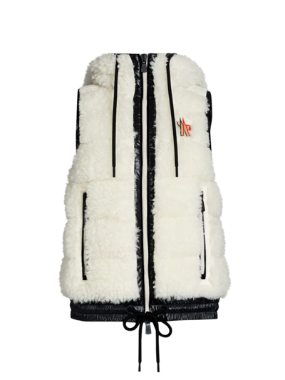 Moncler Eco Faux Fur Teddy Hooded Waistcoat In White