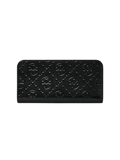 Tory Burch T Monogram Patent Leather Bi-fold Wallet In Black/rolled Brass