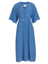 ST JOHN WOMEN'S BELTED SILK-BLEND MIDI-DRESS