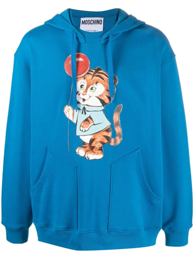 Moschino Graphic Print Drawstring Hoodie In Blue