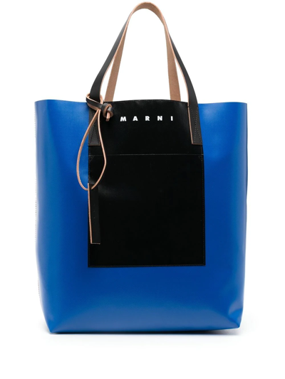 Marni Two-tone Tote Bag In Blue