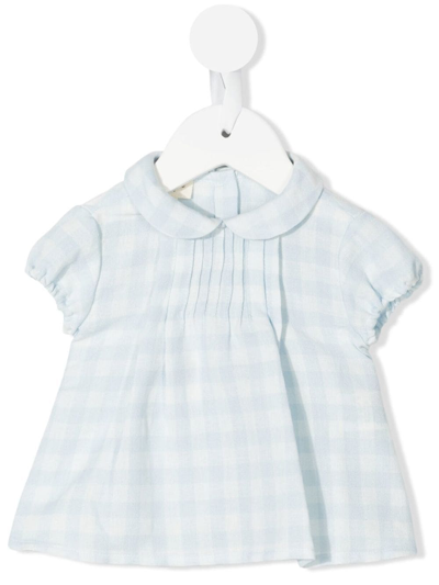 Nanos Babies' Gingham-check Short-sleeve Blouse In Blau