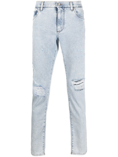 Dolce & Gabbana Logo-patch Denim Jeans In Blau