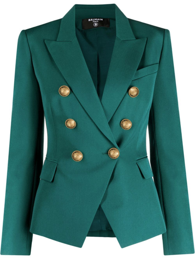 Balmain Double-breasted Button-fastening Jacket In Emerald Green